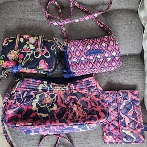 Vera Bradley Pink Navy Floral Quilted Crossbody 4 Pieces with Wallet Bundle